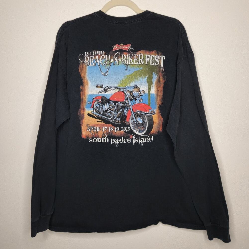 2015 Beach Biker Budweiser Long Sleeve Harley Davidson Shirt Black Top